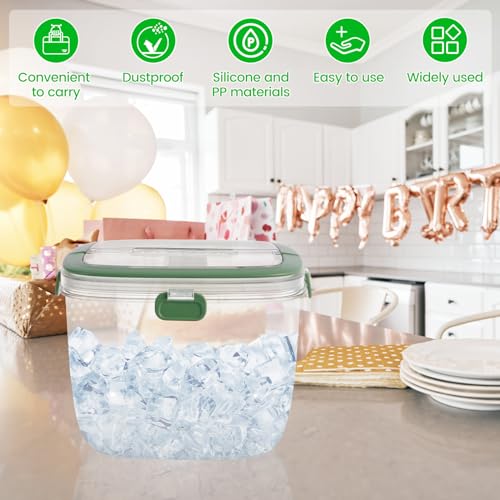 Abizarch Green Hand Ice Bucket 5L with Lid & Tongs - Portable Clear Ice Storage Bin for Freezer, Camping & Parties