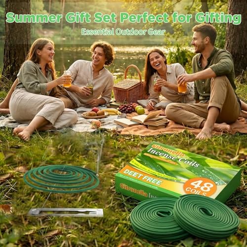 Citronella Incense Coils 48-Pack with 2 Holders for Outdoor Patio & Camping