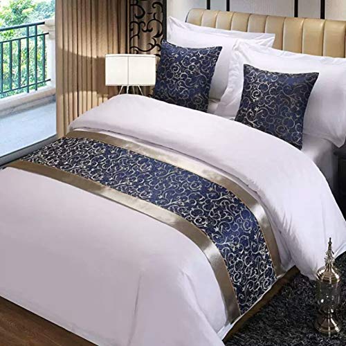 Twelve Blue Jacquard King Bed Runner - Decorative Hotel Bed Scarf