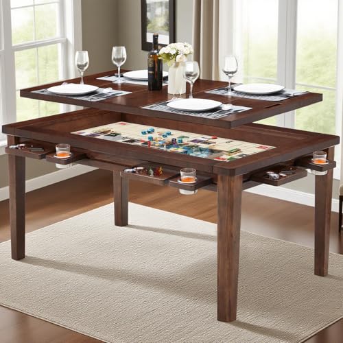 63-inch Solid Wood Board Game Table with Removable Dining Top