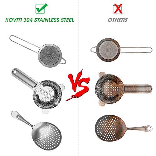 Koviti 3-Piece Cocktail Strainer Set - Hawthorne, Julep & Fine Mesh Strainers for Bartenders