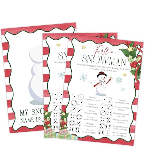 URMISU Roll a Snowman Christmas Party Game – 25 Card Dice Roll Family & Classroom Fun