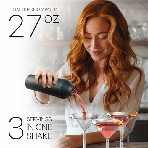 Bare Barrel Matte Black Insulated Cocktail Shaker Set with Built-in Measure, Strainer & Travel Bag