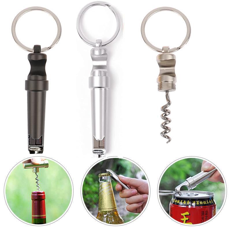 Silver Mini 3-in-1 Keychain Corkscrew & Bottle Opener - Portable Wine & Beer Tool