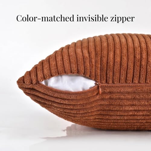 Fancy Homi Rust Boho Corduroy Throw Pillow Covers 18x18 (Set of 2)