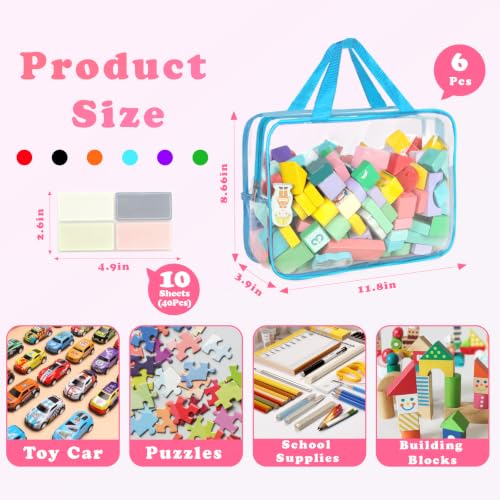 6 Pack Clear Toy Storage Bags with Labels - Large Waterproof Zipper Pouches