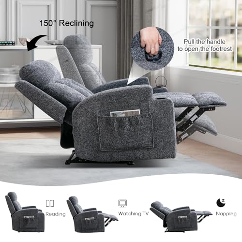 Manual Recliner Chair with Massage and Heat, Dark Grey Fabric Sofa