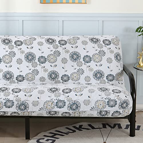 Full Size Chenille Futon Cover with 3 Zippered Sides - Ivory/Navy