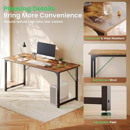 55-Inch Computer Desk - Modern Home Office Writing Table, Rustic Brown