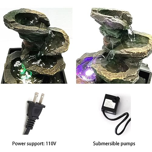4-Tier Indoor Tabletop Water Fountain with LED Light for Meditation