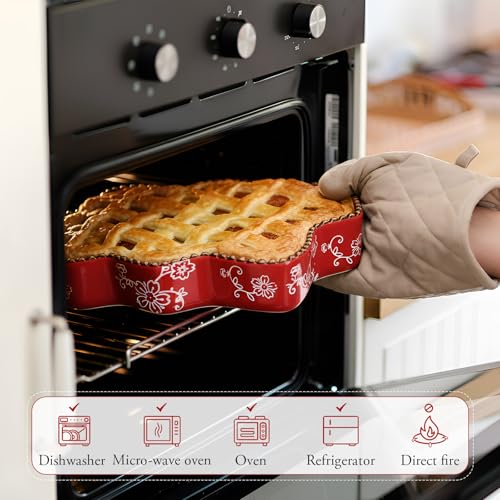 Vesici 9-Inch Christmas Tree Ceramic Pie Pan, 27oz, Red
