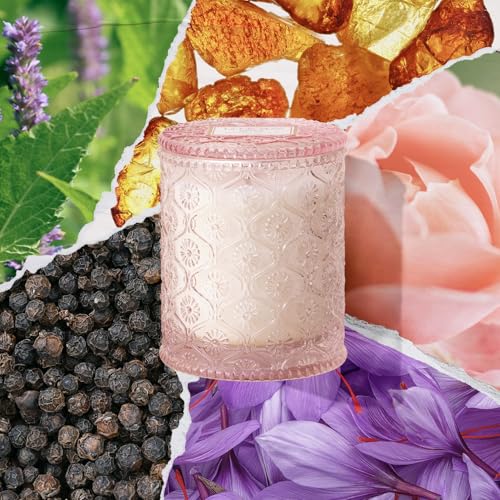 Santal Rose Natural Soy Wax Scented Candle - Pink Glass Jar (6 oz, 40 Hr)