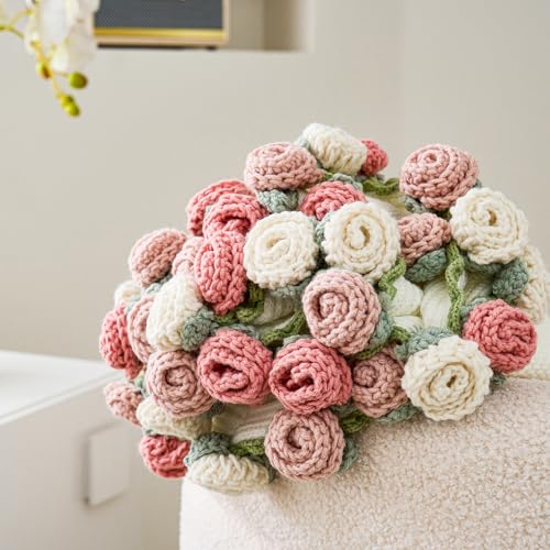 Handmade Crochet Flower Bouquet Throw Blanket - Decorative Rose Knit Throw