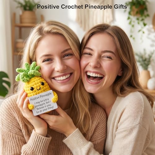 Handmade Emotional Support Pineapple Crochet Figurine with Encouragement Card