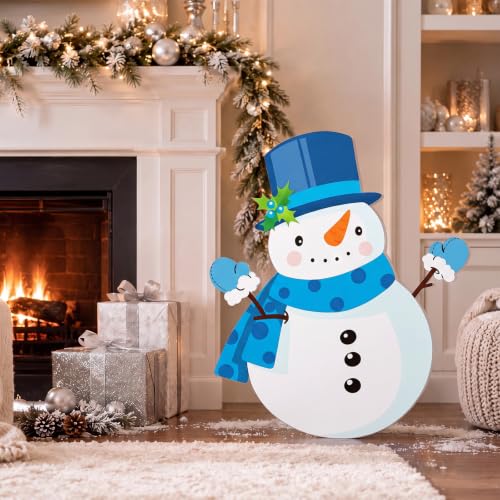 Yinkin 4 Ft Snowman Yard Sign - Winter Snowman Stand Up Decoration