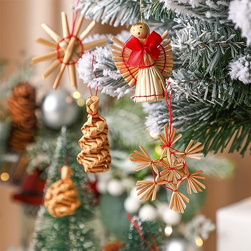 Gerrii 56 Pcs Scandinavian Christmas Straw Ornaments Set - Heart Variations