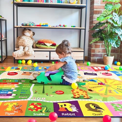 Educational Kids Play Rug 4x6, Alphabet & Animal Learning Play Mat
