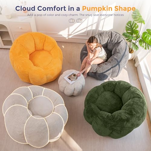 Oversized Bean Bag Chair with Ottoman, Pumpkin Lounge Chair in Green