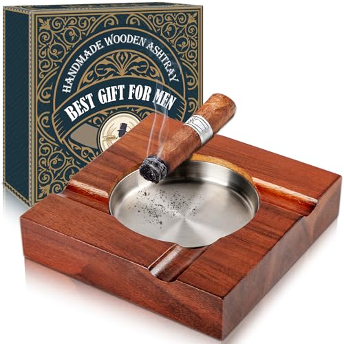 Square Wooden Cigar Ashtray with Stainless Steel Liner for Indoor and Outdoor