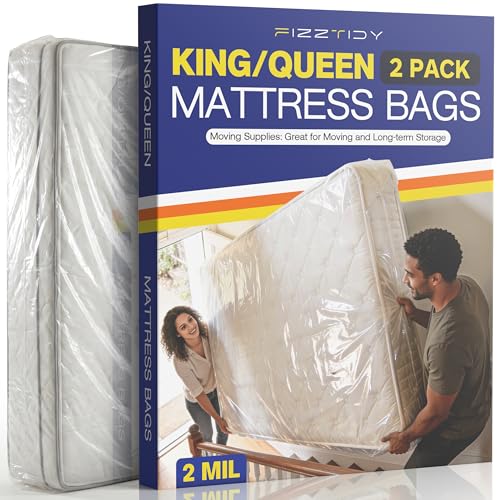 Heavy-Duty Plastic Mattress Bags for Moving & Storage - King/Queen 2-Pack