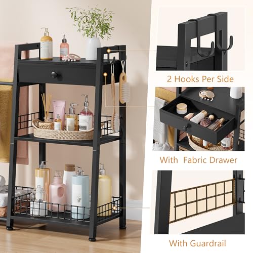 3-Tier Bathroom Ladder Shelf with Towel Rack and Storage Drawer
