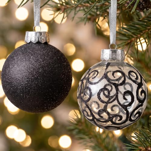 Sleetly Shimmer Swirl Black 4.72in Ornament Set — 8 Large Christmas Balls & Snowflakes