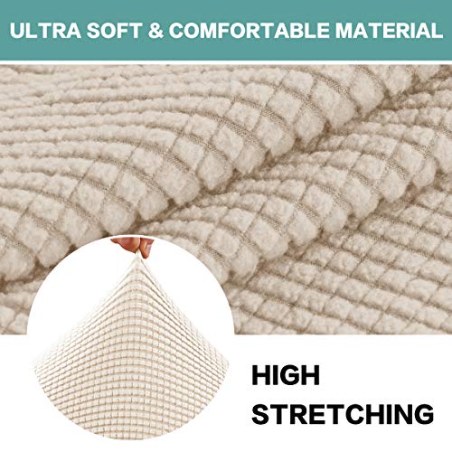 Stretch Fit Chair Slipcover with Ottoman Cover - Biscotti Beige
