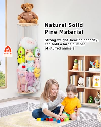 Wooden Stuffed Animal Corner Storage Organizer, Adjustable Wall Mount