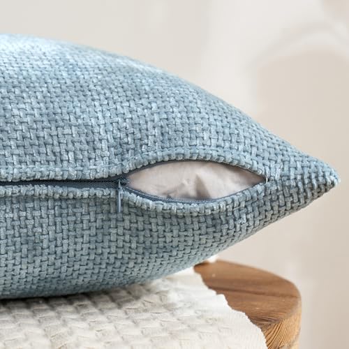 MIULEE Soft Chenille Throw Pillow Covers 18x18 Inch, Blue Series - Set of 4