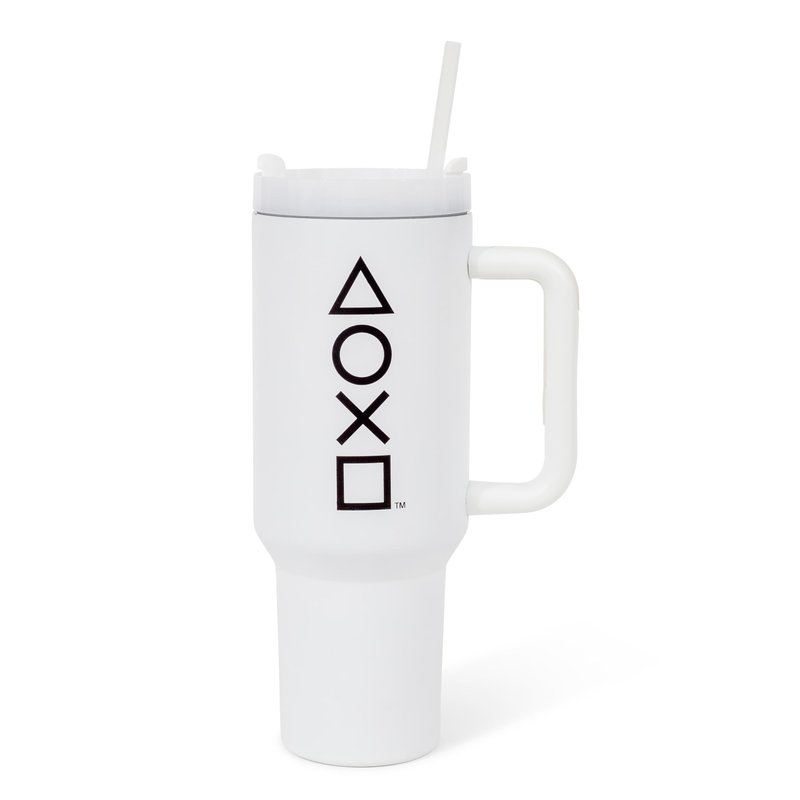 Pyramid America PlayStation Controller Icons Metal Travel Tumbler With Leak-Resistant Lid and Reusable Straw | Holds 40 Ounces