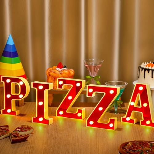 Aurelema 6.3" Pizza Light Up Marquee LED Sign - Heartwarming Party Decor