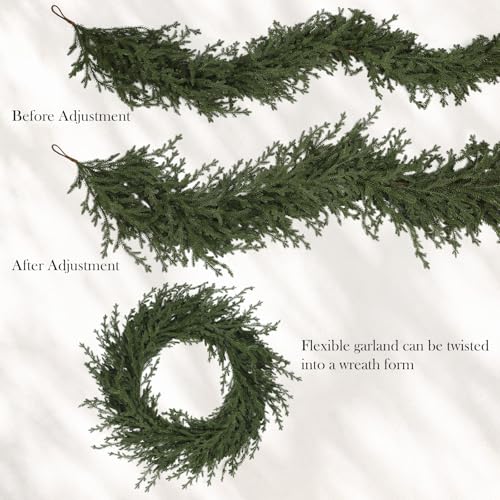 HOHOTIME Upgraded 9ft Christmas Norfolk Pine Garland - Real Touch Greenery Decoration