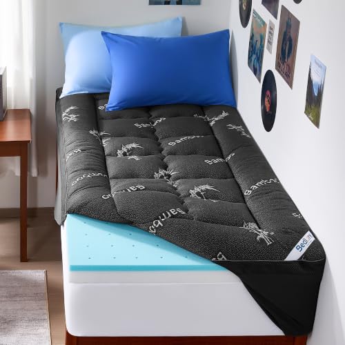 BEDLORE 4 Inch Twin XL Memory Foam Mattress Topper - Cooling Gel & Pillow Top