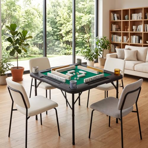 34-inch Folding Game Table with Felt Mat, 4 Cup Holders and Chip Trays