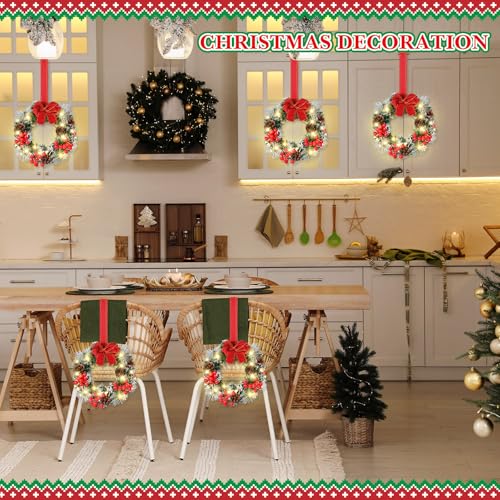 Yuxung 12-Pack Mini Christmas Wreaths with Lights, Red - Holiday Decor
