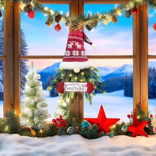 Glowing Santa Christmas Wreath for Front Door with 20-LED Lights