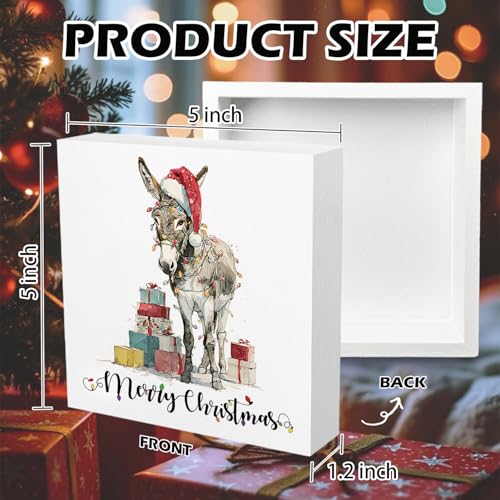 BNHJKFQZ Donkey Christmas Decor Watercolor Sign - Merry Christmas Wooden Box Sign - 5x5 Inch - Christmas-10