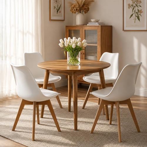 Mid-Century Modern Dining Chairs Set of 4, Upholstered White Chairs