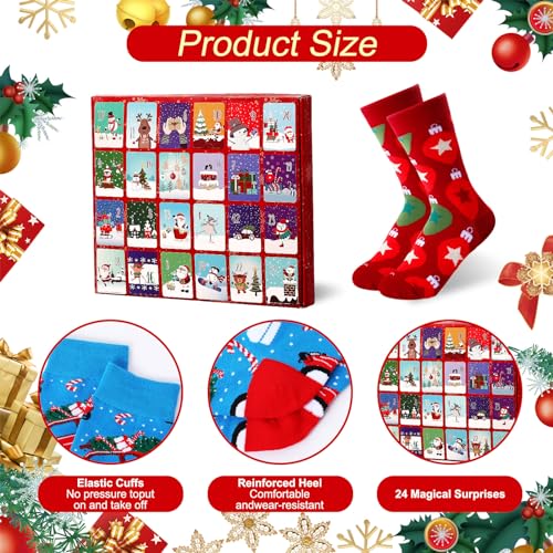 Novelty Christmas Socks Advent Calendar 24 Pairs for Men Women - Holiday Gift Set