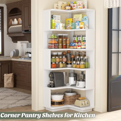 6-Tier L-Shaped Corner Bookshelf, Freestanding Wood Display Storage Stand