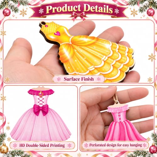 36 Pcs Princess Dress Christmas Tree Ornaments - Wooden Princess Ornaments Set