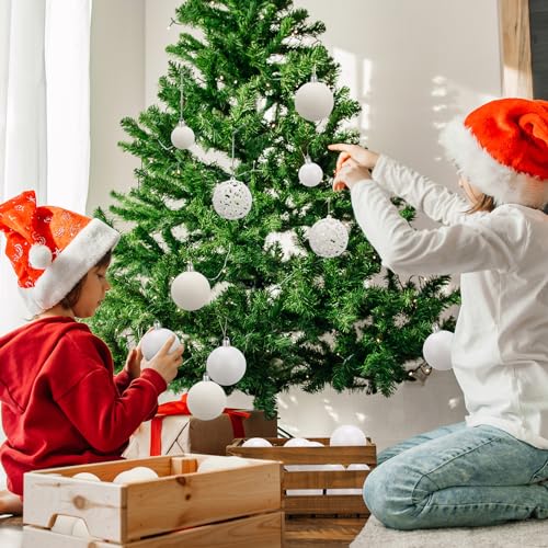 Yunsailing 100 Pcs Christmas Ball Ornaments Baubles - White (3 Sizes) Matte/Shiny/Hollow/Glitter