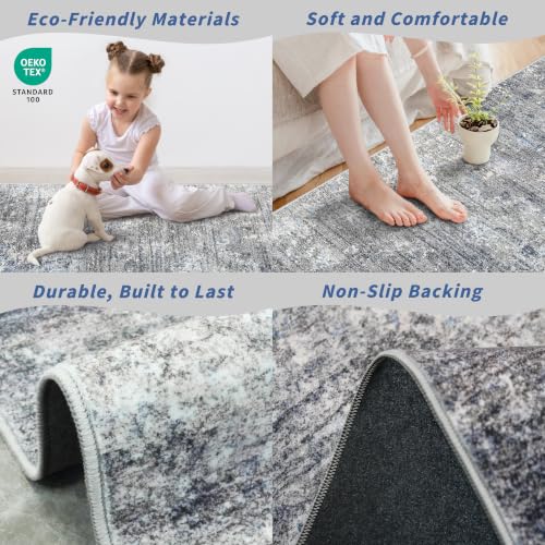 3x6 Washable Kitchen Runner Rug, Non-Slip Low-Pile Abstract Area Carpet