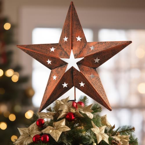 Halloscume 11 Inch Extra Large Rustic Christmas Star Tree Topper - Rustic Star