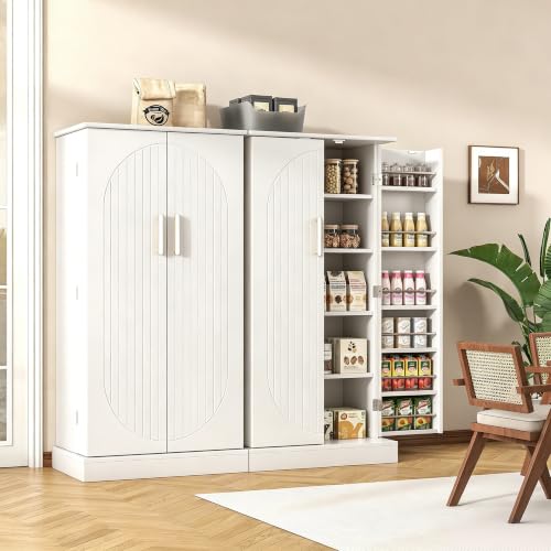 47-Inch Freestanding Kitchen Pantry Cabinet with Adjustable Shelves - White