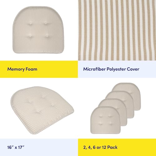 U-Shaped Memory Foam Chair Cushions 17" x 16" - Non-Slip Pads, Set of 4