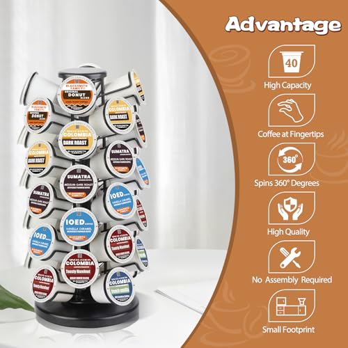 360° Rotating Coffee Pod Holder Carousel - 40 Pod Countertop Storage Stand