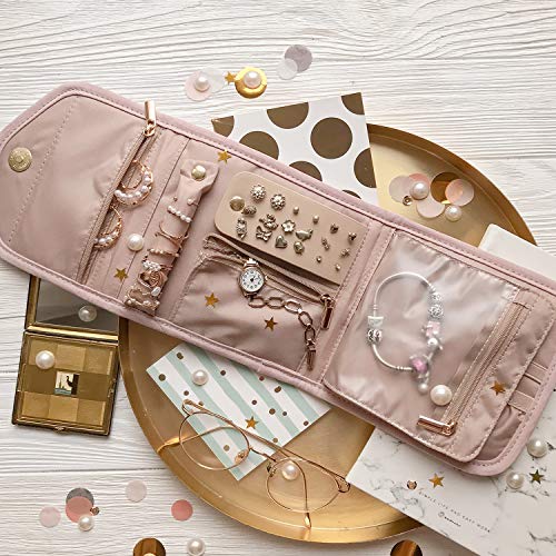Travel Jewelry Organizer Case Foldable Soft Quilted Roll