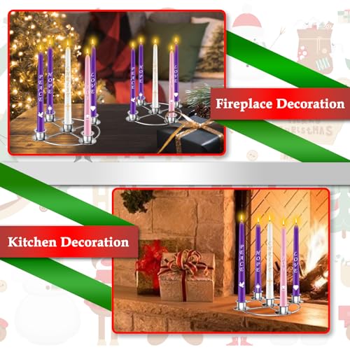 Silver Metal Advent Wreath 5 Candle Holder - Christmas Table Centerpiece