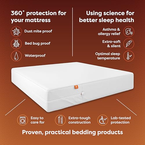 Queen Waterproof Mattress Encasement - Zippered Bed Bug & Dust Mite Cover